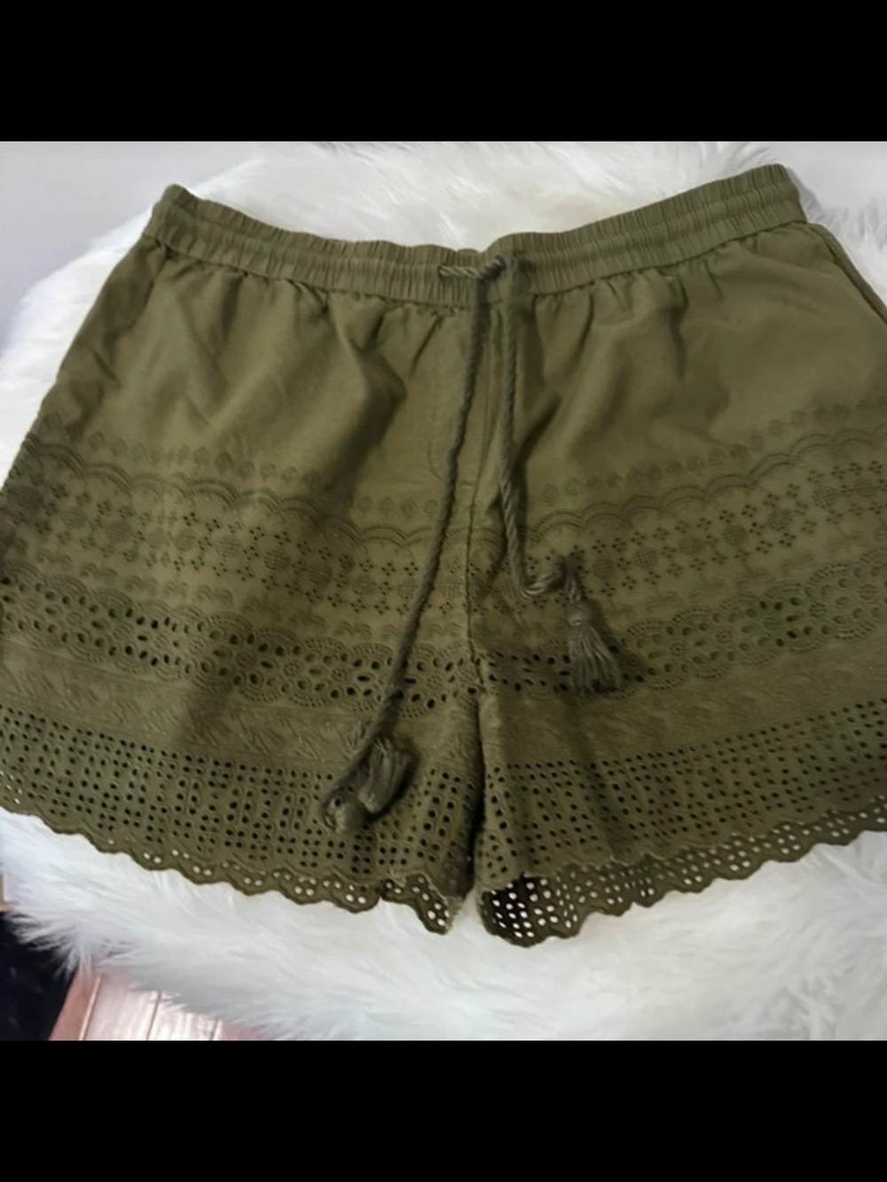 Faded Glory Olive Eyelet Lace High-Waist Shorts